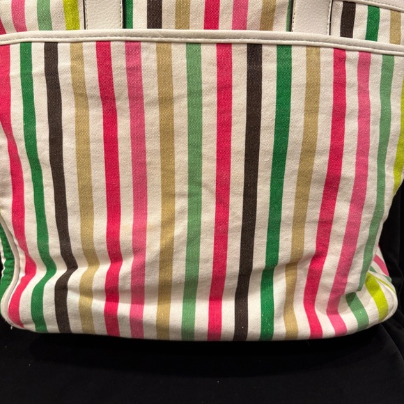 Isaac Mizrahi Live! Striped Canvas & Leather Tote Bag - Picture 2 of 4